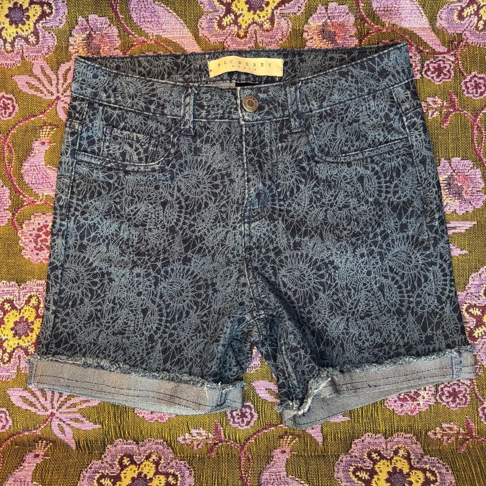 🌼 Floral Denim Delight 🌼 | Blu•Berry High-Rise Jean Shorts